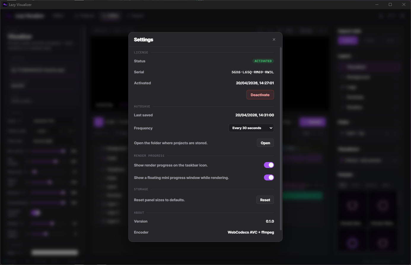 Lazy Visualizer settings